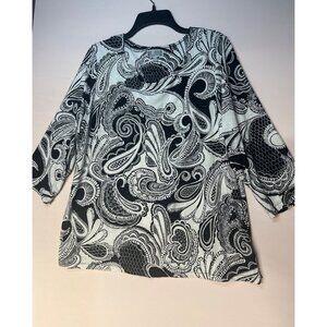 JM Collection Womens 1X Black & White Blouse Embroidered Details Work Officewear